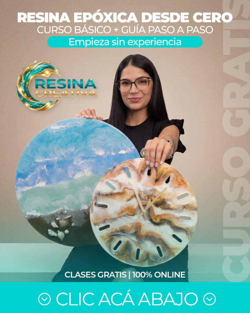 Descubre cómo aprender resina epóxica desde cero con las clases gratuitas de Resina Creativa de Andrea Bolívar. Aprende a crear piezas bonitas y vendibles paso a paso.
