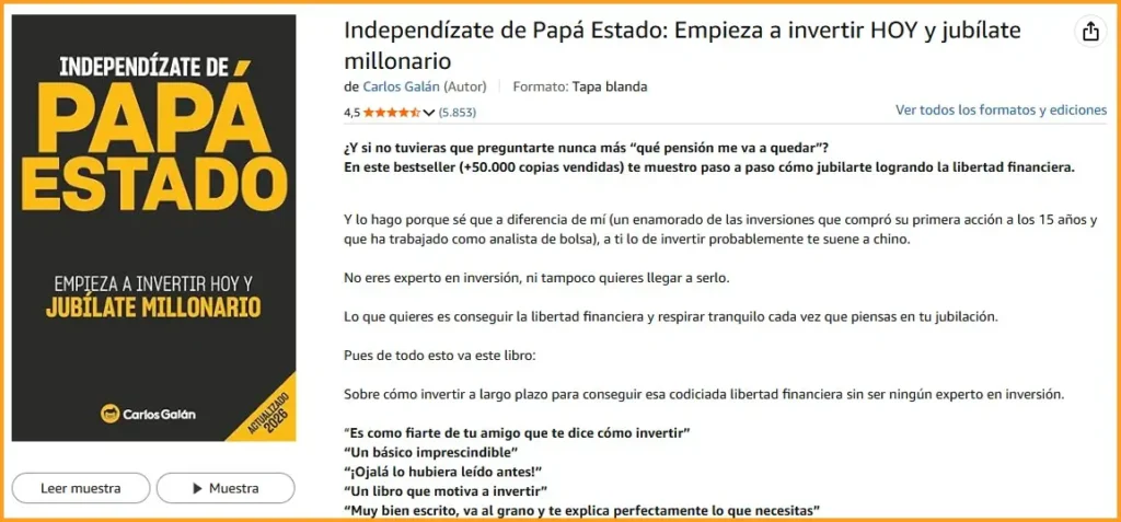 Libro de Carlos Galan, independizate de papa estado, para alcanzar la libertad financiera